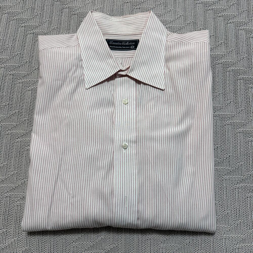 Tom James Red Pinstripe Custom Made Button Down S… - image 1